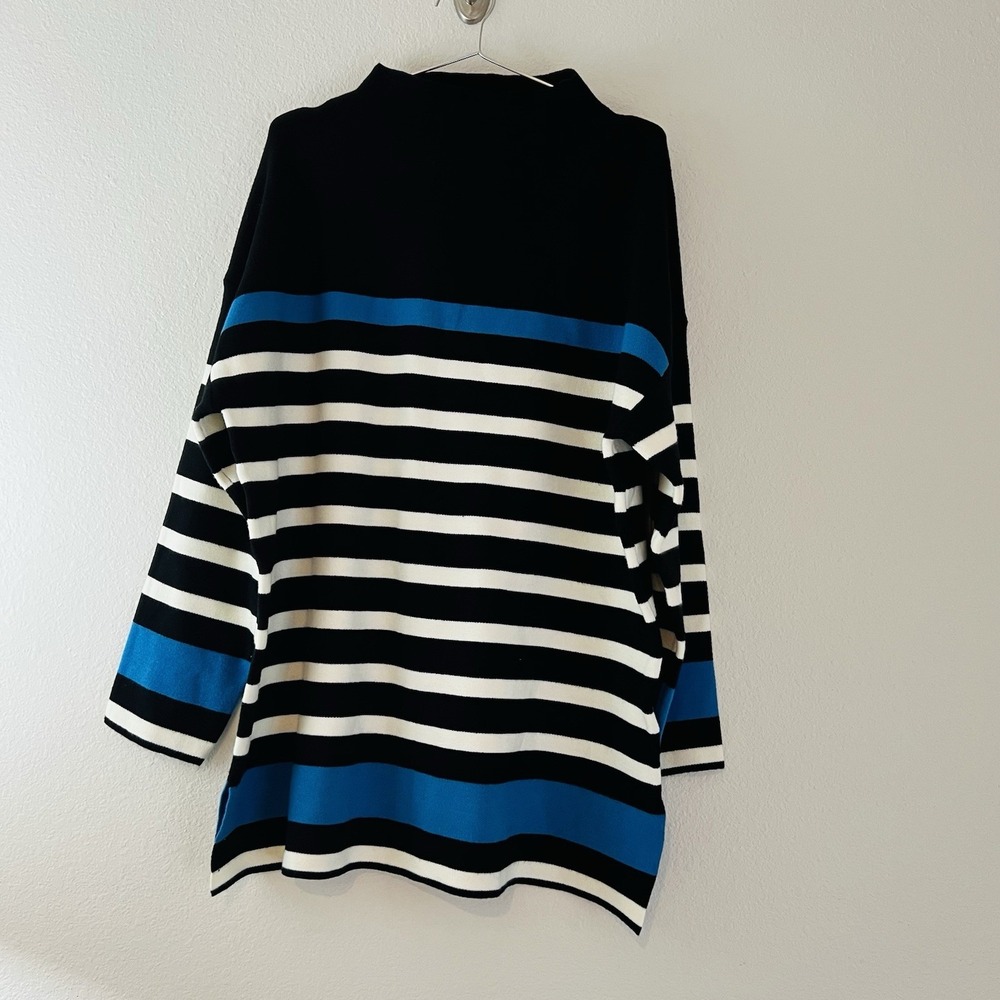 JNY Jones New York Black Blue Striped Mock Turtle Neck Sweater Size 1X NWOT - Picture 3 of 5